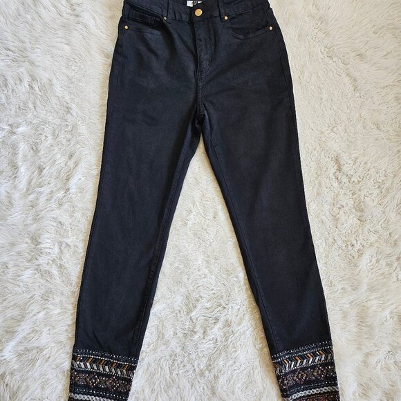 Frank Lyman Women’s Black Embroidery Legs Pants Size M - Picture 3 of 10